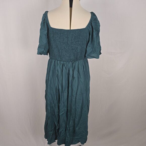 Bloomchic Dress Women's 1X Green On or Off Shoulder Knotted Midi Plus Size NWT - Picture 5 of 14